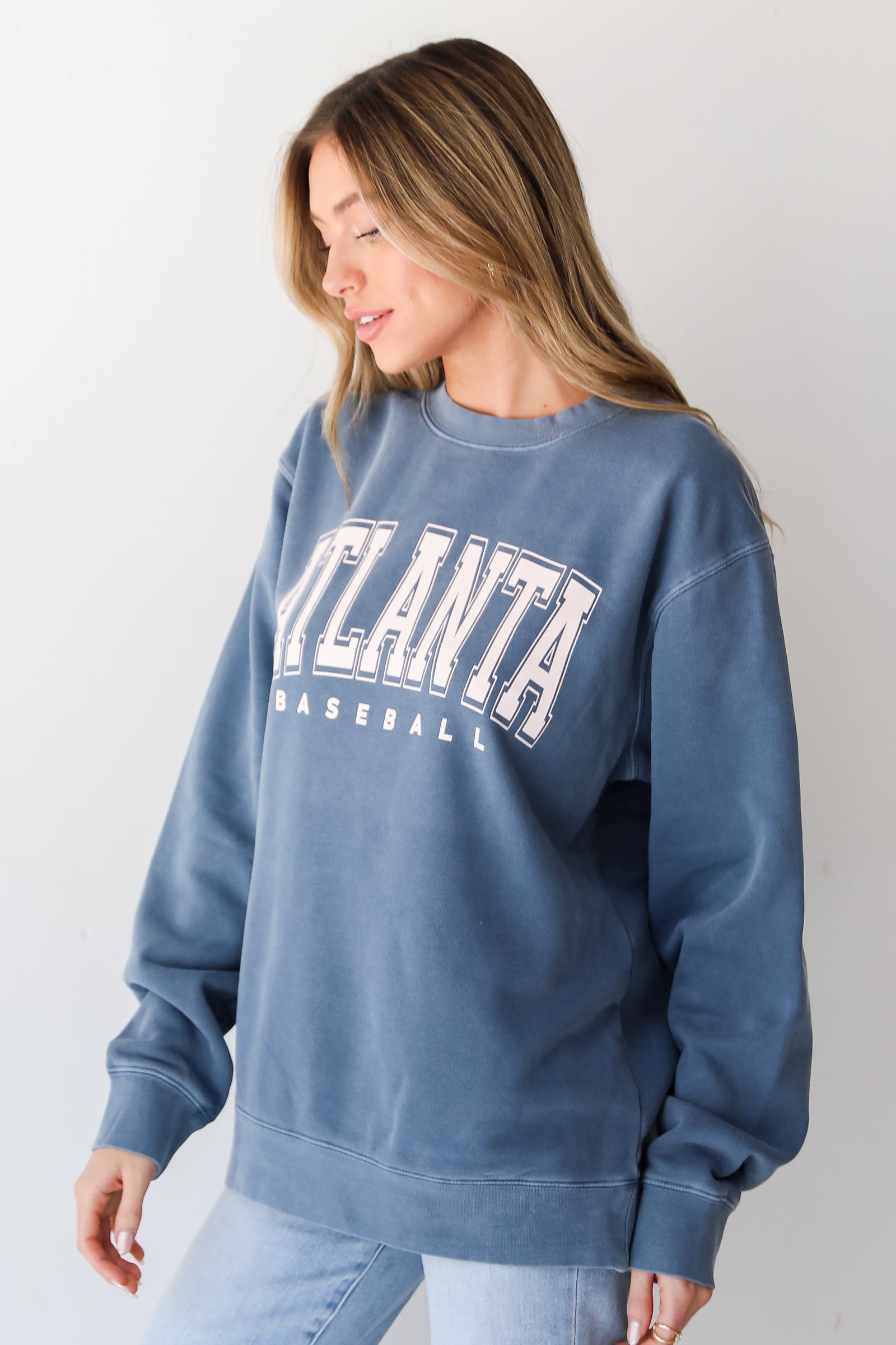 Denim Atlanta Baseball Block Letter Sweatshirt GG2