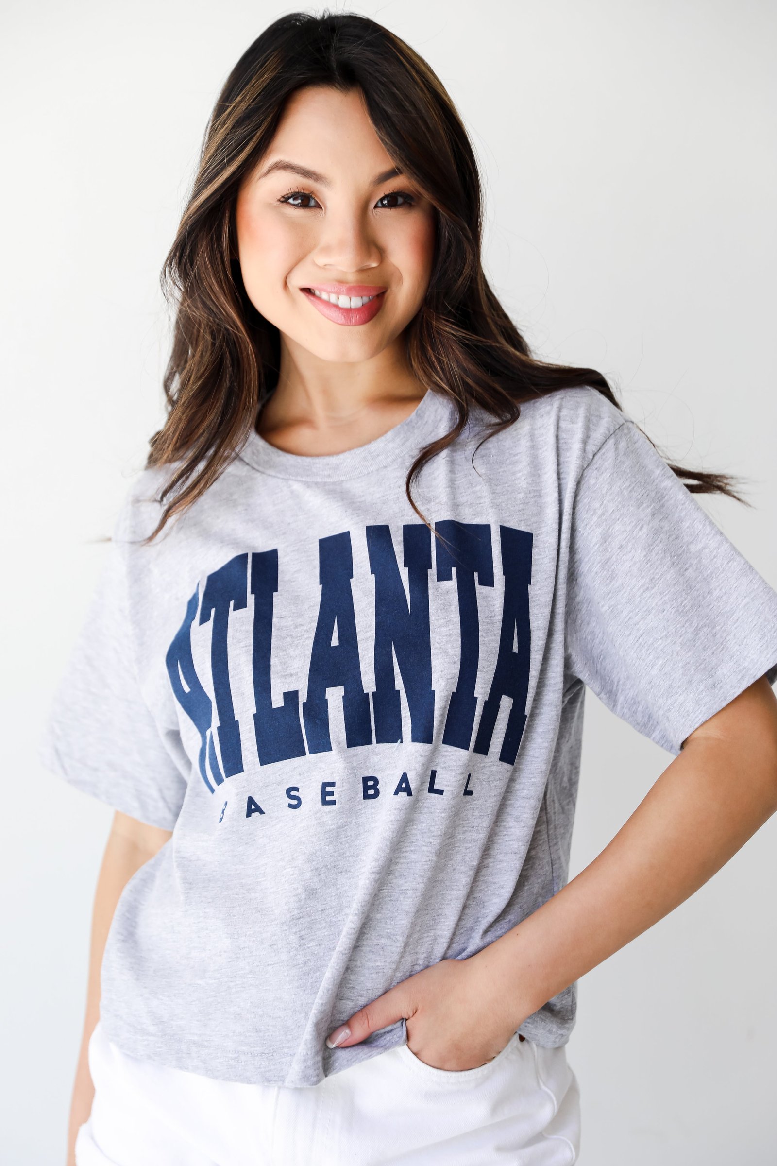 Heather Grey Atlanta Baseball Cropped Tee GG3